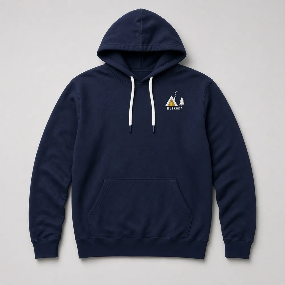 A-Frame Cabin Hoodie in navy (digital mockup)