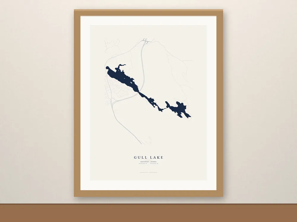 Gull Lake map print, framed for display
