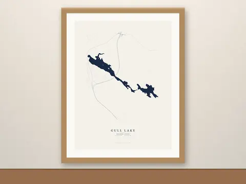 Gull Lake map print, framed for display