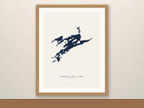 Kawagama Lake map print, framed for display