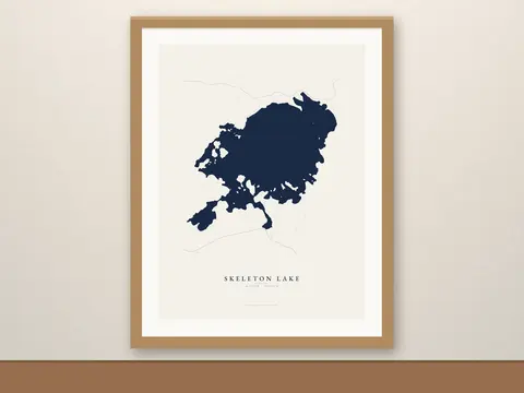 Skeleton Lake map print, framed for display