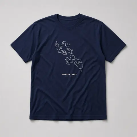Three Lakes Line Art Tee in navy (digital mockup)